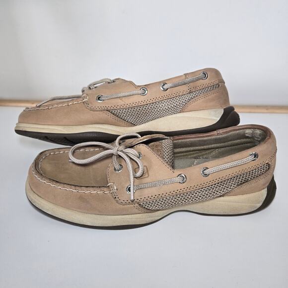 Sperry Top-Sider Womens Intrepid 2 Eye Linen/Mesh Tan Beige Boat Shoes‎ Size 7M - Picture 2 of 9